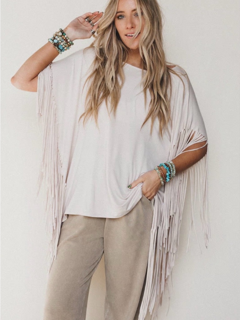Three Bird Nest The Nest Showstopper Fringe Top – Cream – Size Large